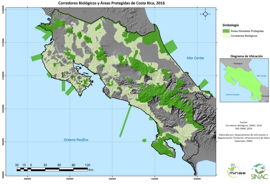 kaart beschermde gebieden in costa rica